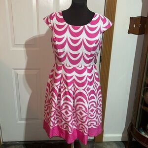 Talbots Pink and White Cap Sleeve Fit and Flare Dress. Fully-lined. Size 8P